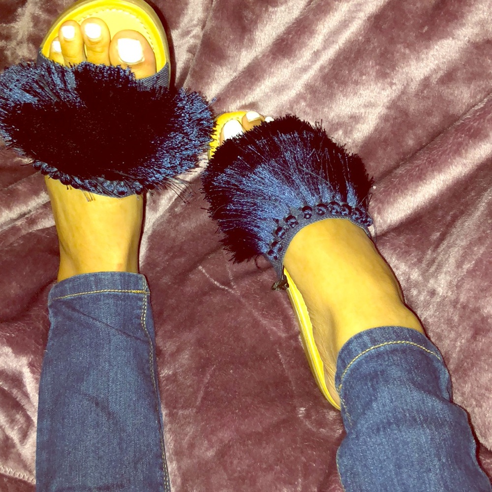 Dainty Fringed Slides, New: Never Worn!